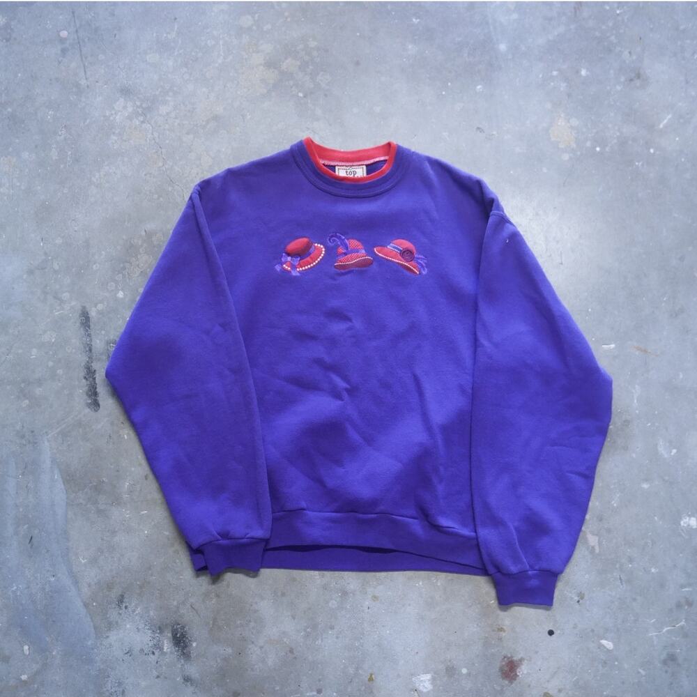 Vintage Top Stitch By Morning‎ Sun Purple 3 Top Hats Sweatshirt Womens